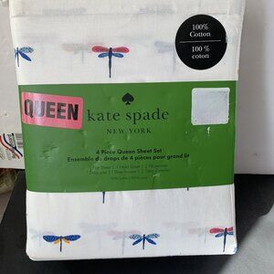 Kate Spade Bed Sheet Set Dragon Fly Deep Fitted 100% Cotton Percale Queen